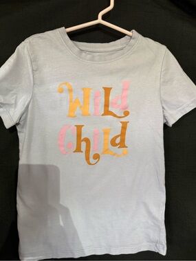 Cotton On Light Blue Short Sleeve Tee with Pink & Gold 'Wild Child' Graphic